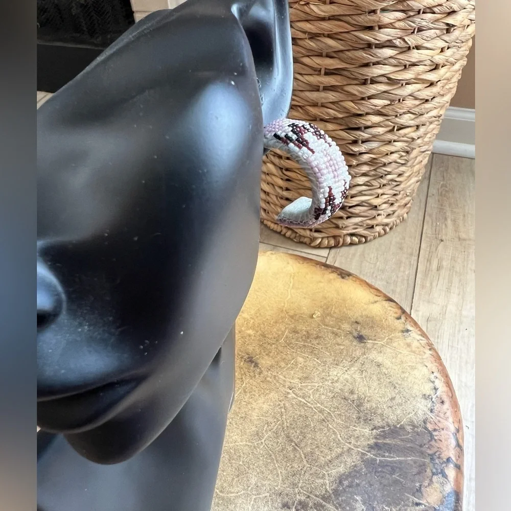Native American Beaded Wide Hoop Earrings Post Back Purple White Burgundy Black